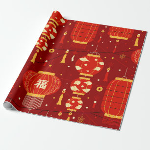 Red and Gold Chinese Lantern Lunar New Year Wrapping Paper