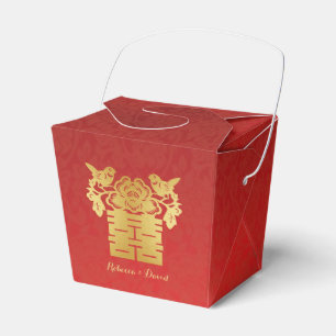 Red and Gold Chinese Love Birds Double Happiness Favour Box