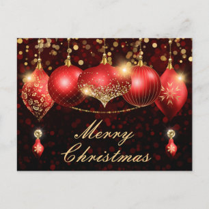 Red and Gold Christmas Baubles Holiday Postcard