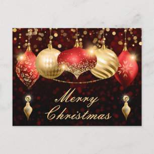 Red and Gold Christmas Baubles Holiday Postcard
