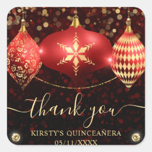 Red and Gold Christmas Baubles Quinceanera Square Sticker