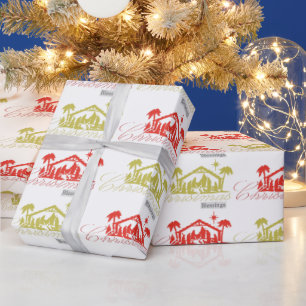 Red and gold Christmas blessings nativity Wrapping Paper