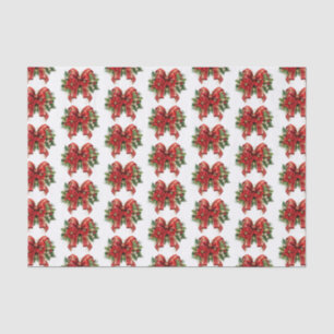 Red and Gold Christmas Bow Festive Pattern Tissue Paper