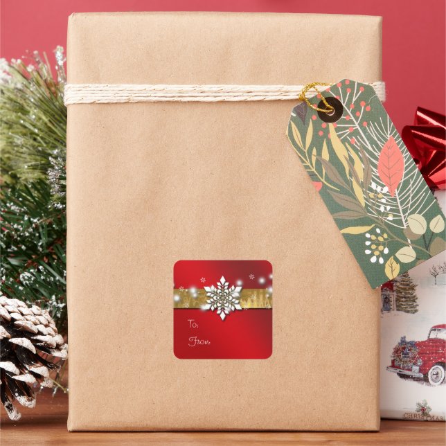 Red and Gold Christmas Gift Tag Sticker (Holiday)