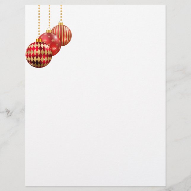Red and Gold Christmas Ornaments Custom Letterhead (Front)