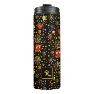 Red and Gold Christmas Ornaments Pattern Thermal Tumbler