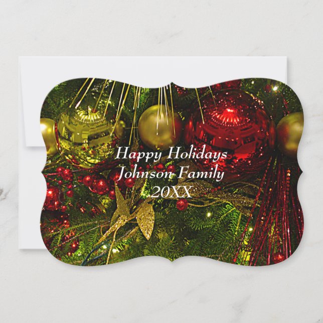 Red and Gold Christmas Ornaments Xmas Flat Card (Front)