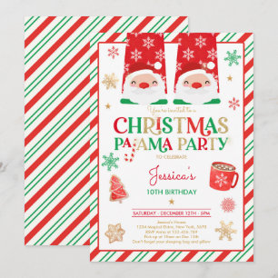 Red And Gold Christmas Pajama Birthday Party Invitation
