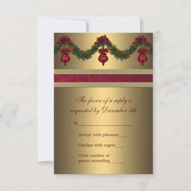 Red and Gold Christmas Party RSVP Card (Front)
