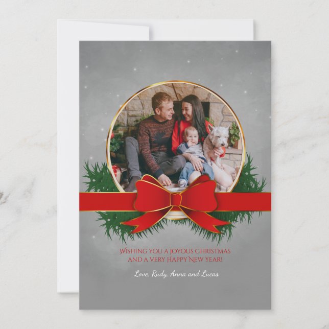 Red and Gold Christmas Photo Card (Front)