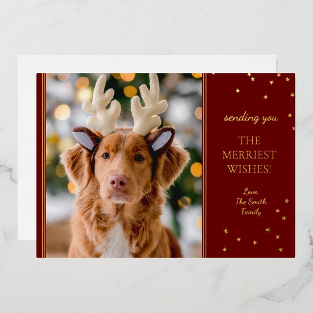 Red and Gold Christmas Photo Foil Holiday Card (Front/Back)