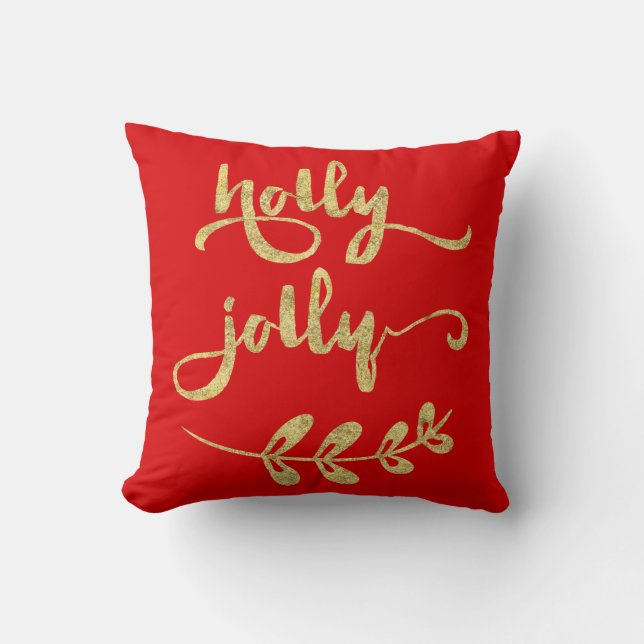 Red and Gold Christmas Pillow Holly Jolly (Front)