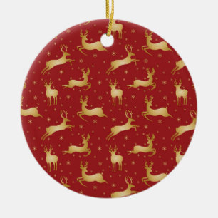 Red and gold Christmas reindeer Ceramic Tree Decoration