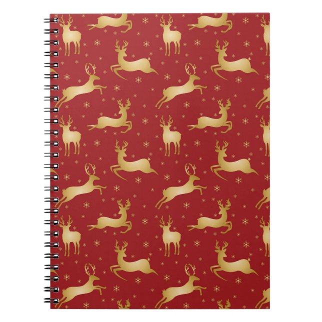 Red and gold Christmas reindeer Notebook (Front)