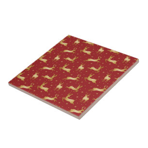 Red and gold Christmas reindeer Tile