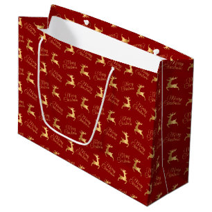 Red and Gold Christmas Reindeers Large Gift Bag
