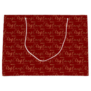 Red and Gold Christmas Script Large Gift Bag