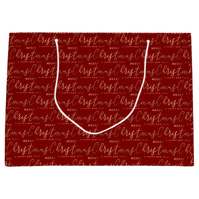 Red and Gold Christmas Script Large Gift Bag (Front)