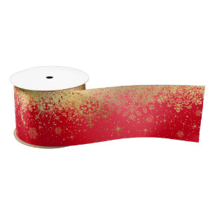 Red and Gold Christmas Snowflakes Satin Ribbon
