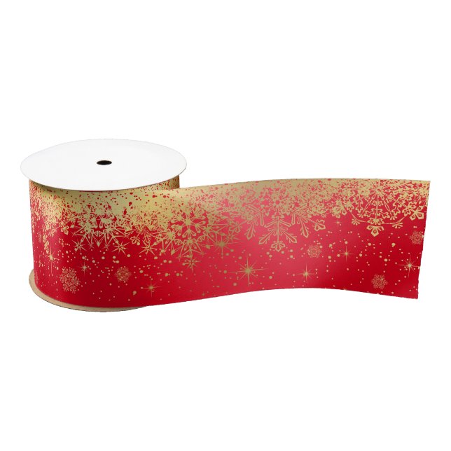 Red and Gold Christmas Snowflakes Satin Ribbon (Spool)