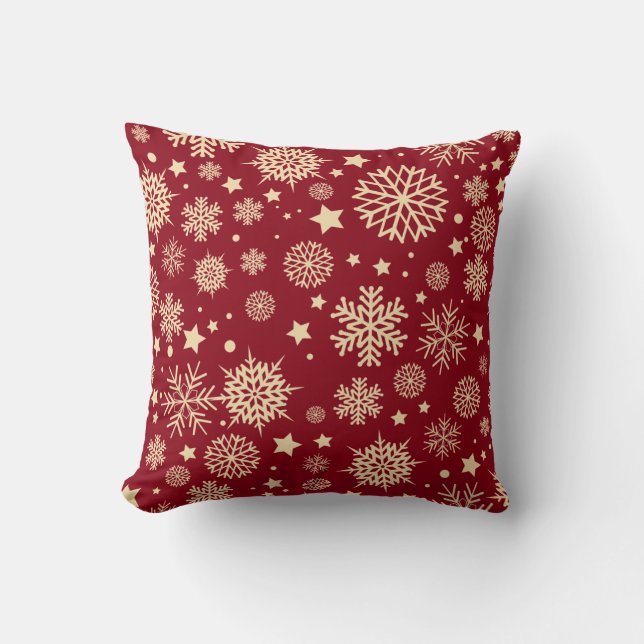 Red and Gold Christmas Snowflakes | Throw Pillow (Front)