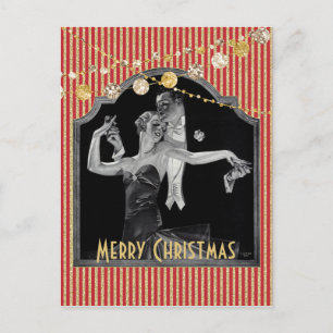 Red and Gold Christmas Thirties Dancing Deco Holiday Postcard