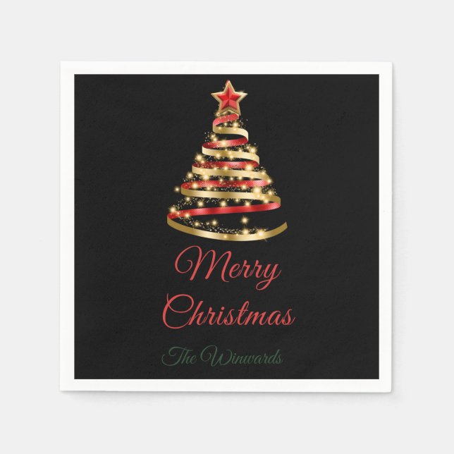 Red and Gold Christmas Tree Napkin (Front)