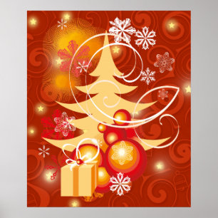 Red and Gold Christmas tree Poster