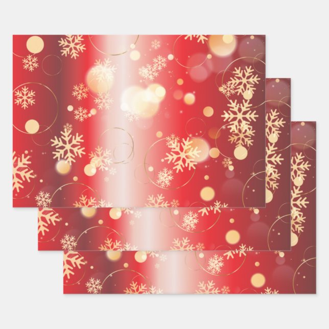 Red And Gold Christmas Winter Wonderland  Wrapping Paper Sheet (Set)