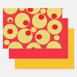 Red and Gold Circles Wrapping Paper Sheet