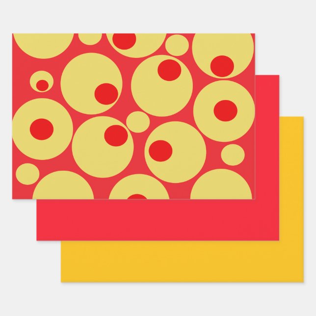 Red and Gold Circles Wrapping Paper Sheet (Set)