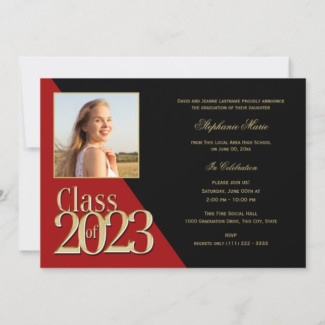 Red and Gold Class of 2023 Multi Photo Invitation (Front)