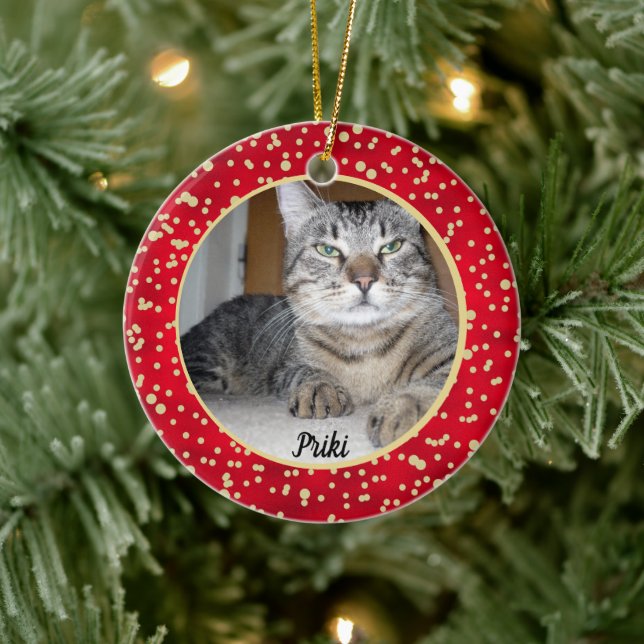 Red and Gold Confetti Christmas Pattern Ceramic Tree Decoration (Tree)