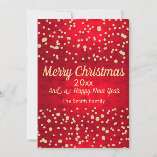 Red and Gold Confetti Christmas Pattern Holiday Card