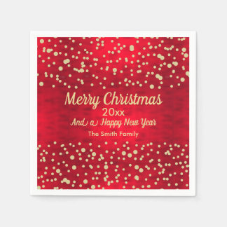 Red and Gold Confetti Christmas Pattern Napkin