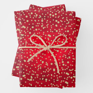 Red and Gold Confetti Christmas Pattern Wrapping Paper Sheet