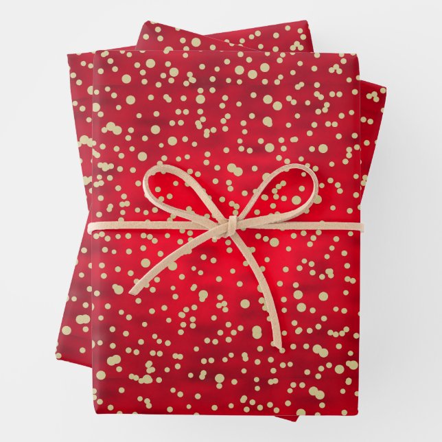 Red and Gold Confetti Christmas Pattern Wrapping Paper Sheet (In situ)