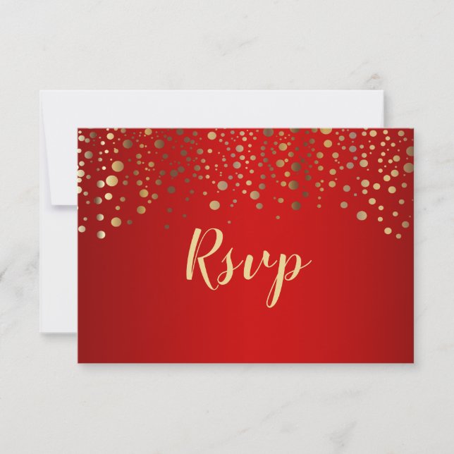 Red and Gold Confetti Dots - RSVP (Front)