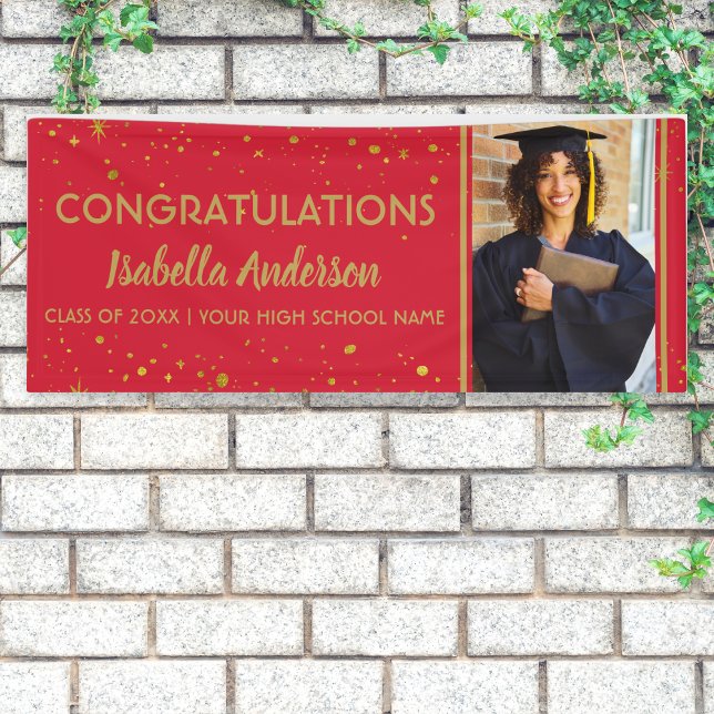 Red And Gold Confetti Grad Photo Graduation 2025 Banner (Creator Uploaded)
