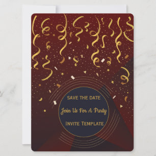 Red and Gold Confetti Party Invitation