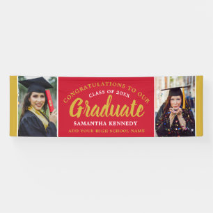 Red And Gold Congrats Grad 2 Photo 2023 Graduation Banner