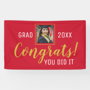 Red  And Gold Congrats You Did It Grad 2020 Banner