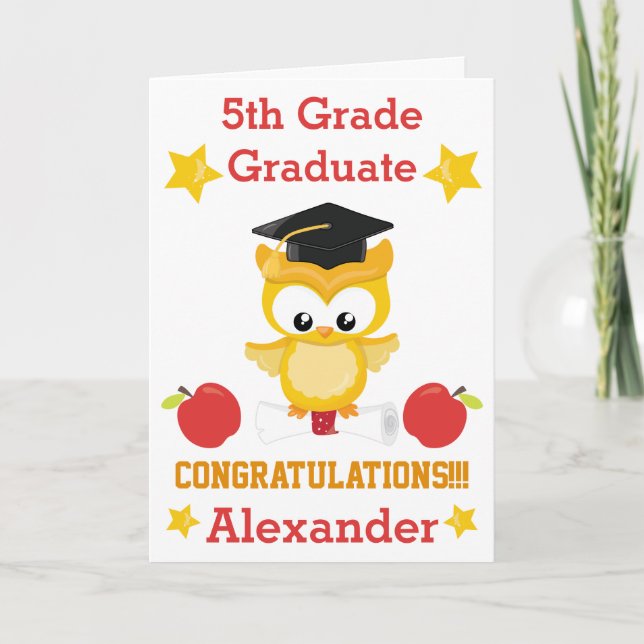 Red and Gold congratulations 5th grade graduate  Card (Front)