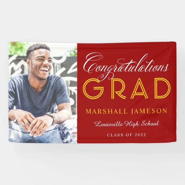 Red and Gold Congratulations Graduation Photo Banner (Horizontal)
