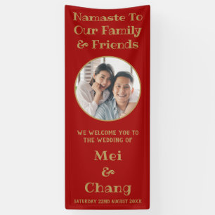 Red And Gold Couple Photo Wedding Welcome Banner