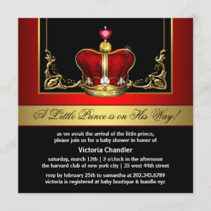 Red and Gold Crown Prince Baby Shower Invitation