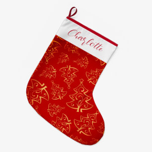 Red And Gold Custom Name  Large Christmas Stocking