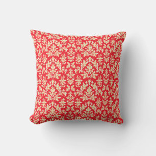 Red and Gold Damask Throw Pillow