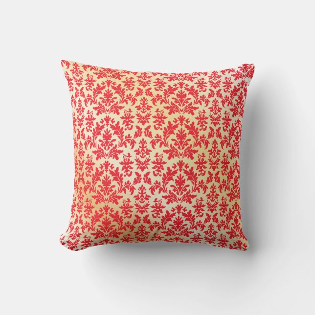 Red and Gold Damask Throw Pillow (Front)