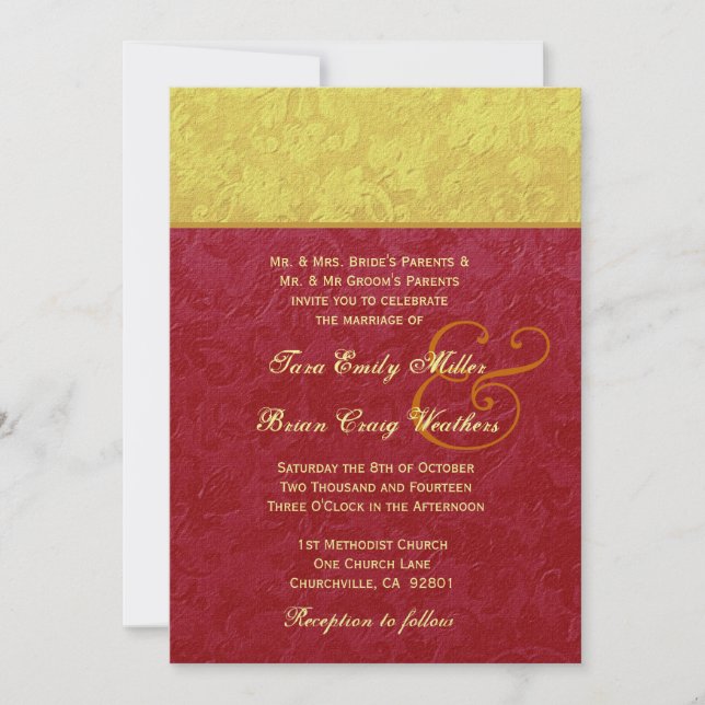 Red and Gold Damask Wedding TS211 Invitation (Front)